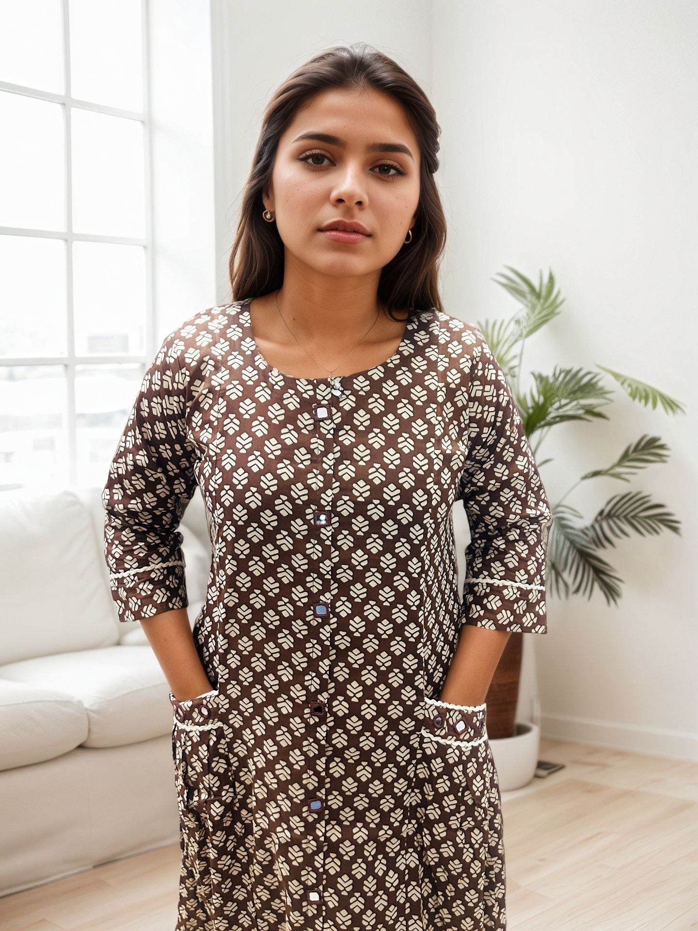 Brown Floral kurti