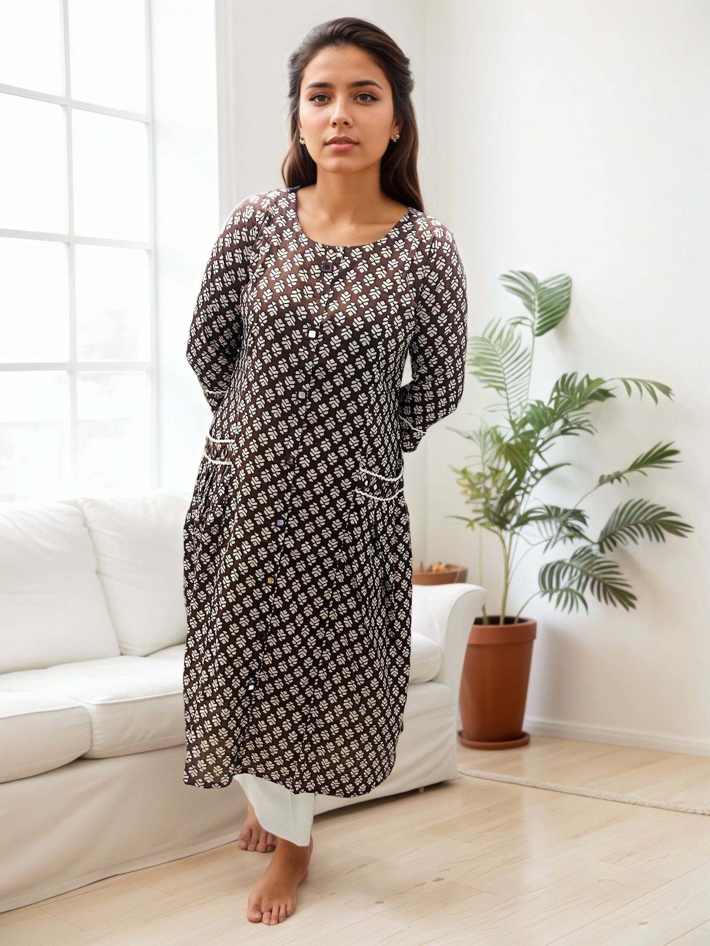Brown Floral kurti