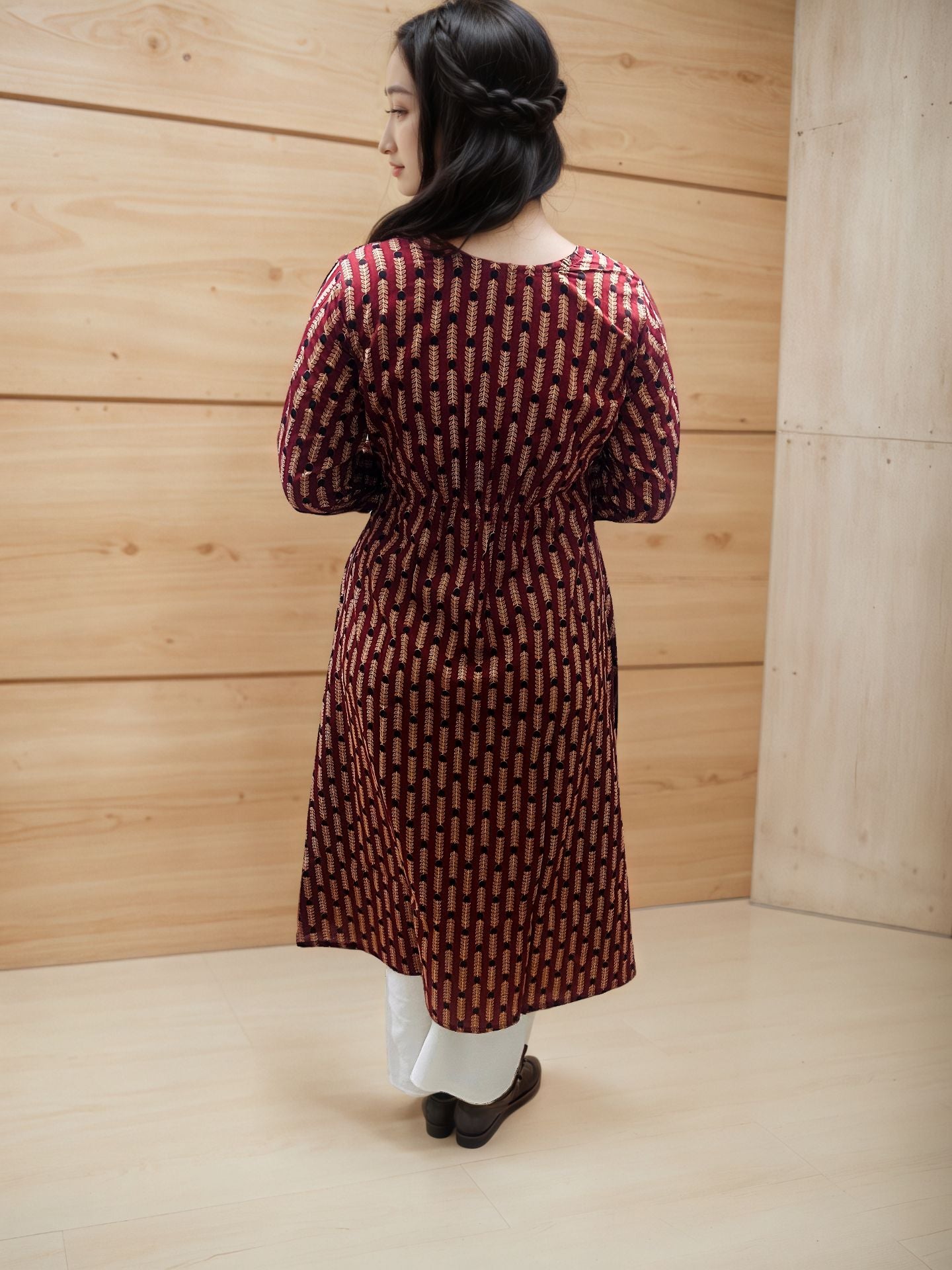 Maroon Printed A Line Kurti