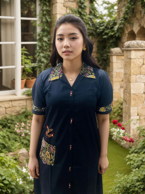 Black kurti with floral designs and floral plazo pair