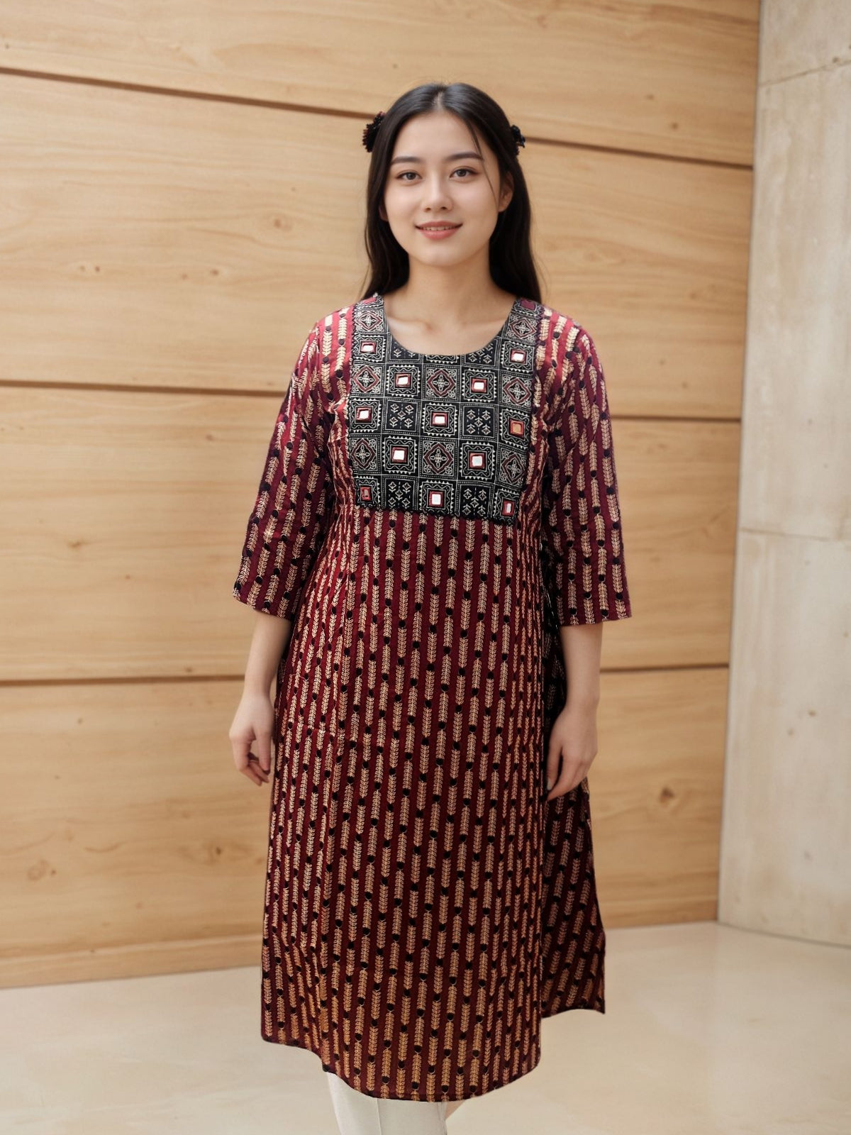 Maroon Printed A Line Kurti