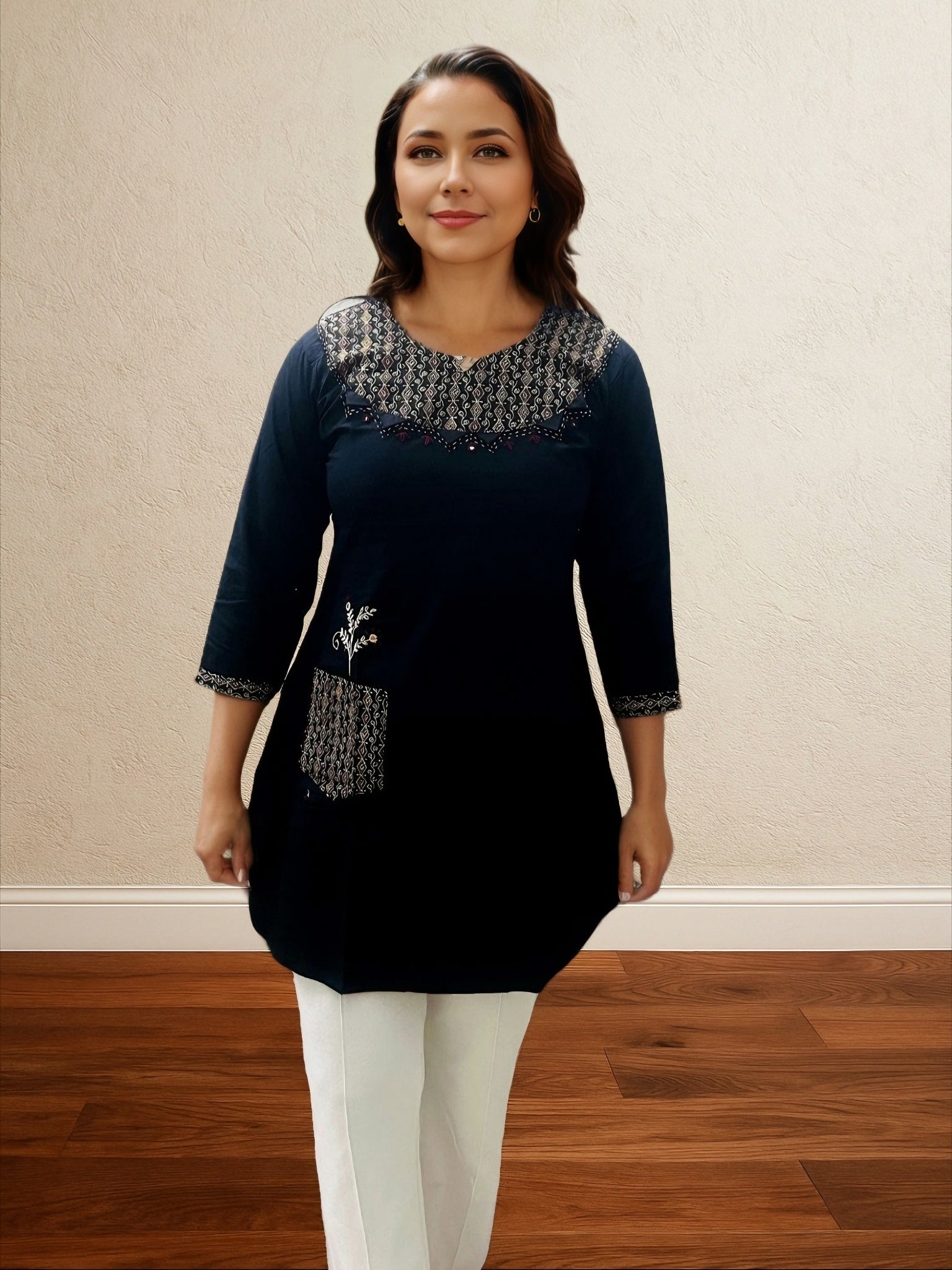 Black short  A Line with printed pattern