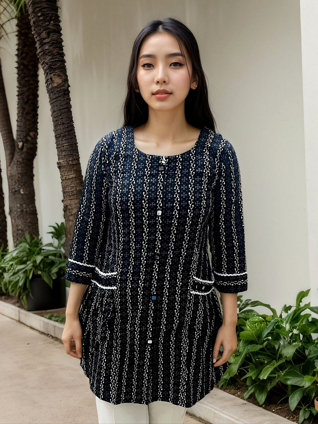 Black and White Printed Short A Line with pockets