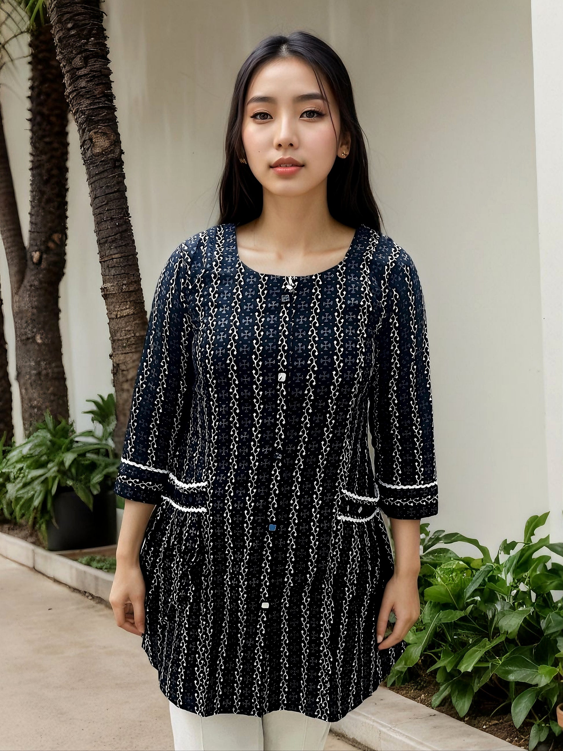 Black and White Printed Short A Line with pockets