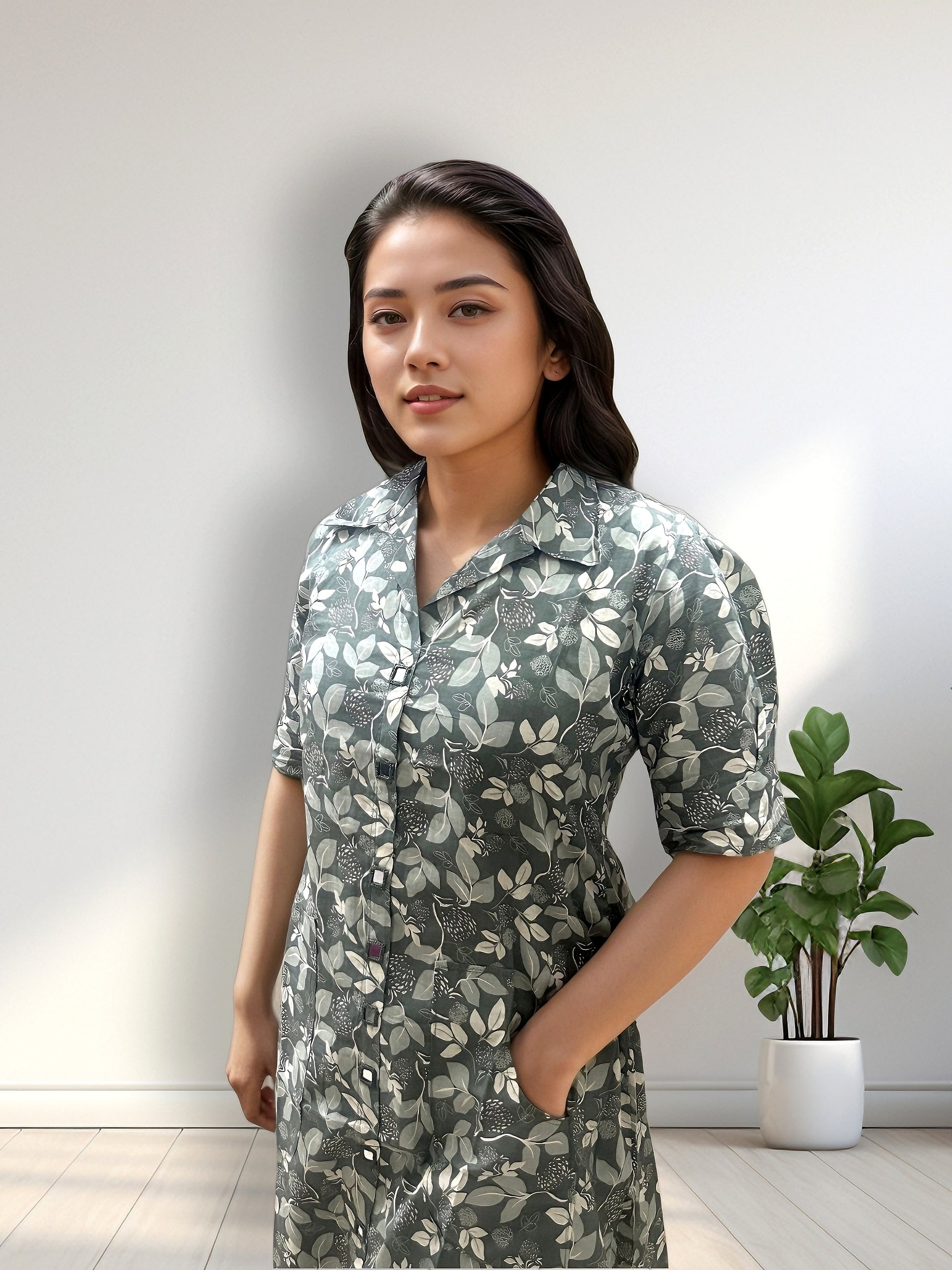 Light Pista floral printed kurti with plazo pair