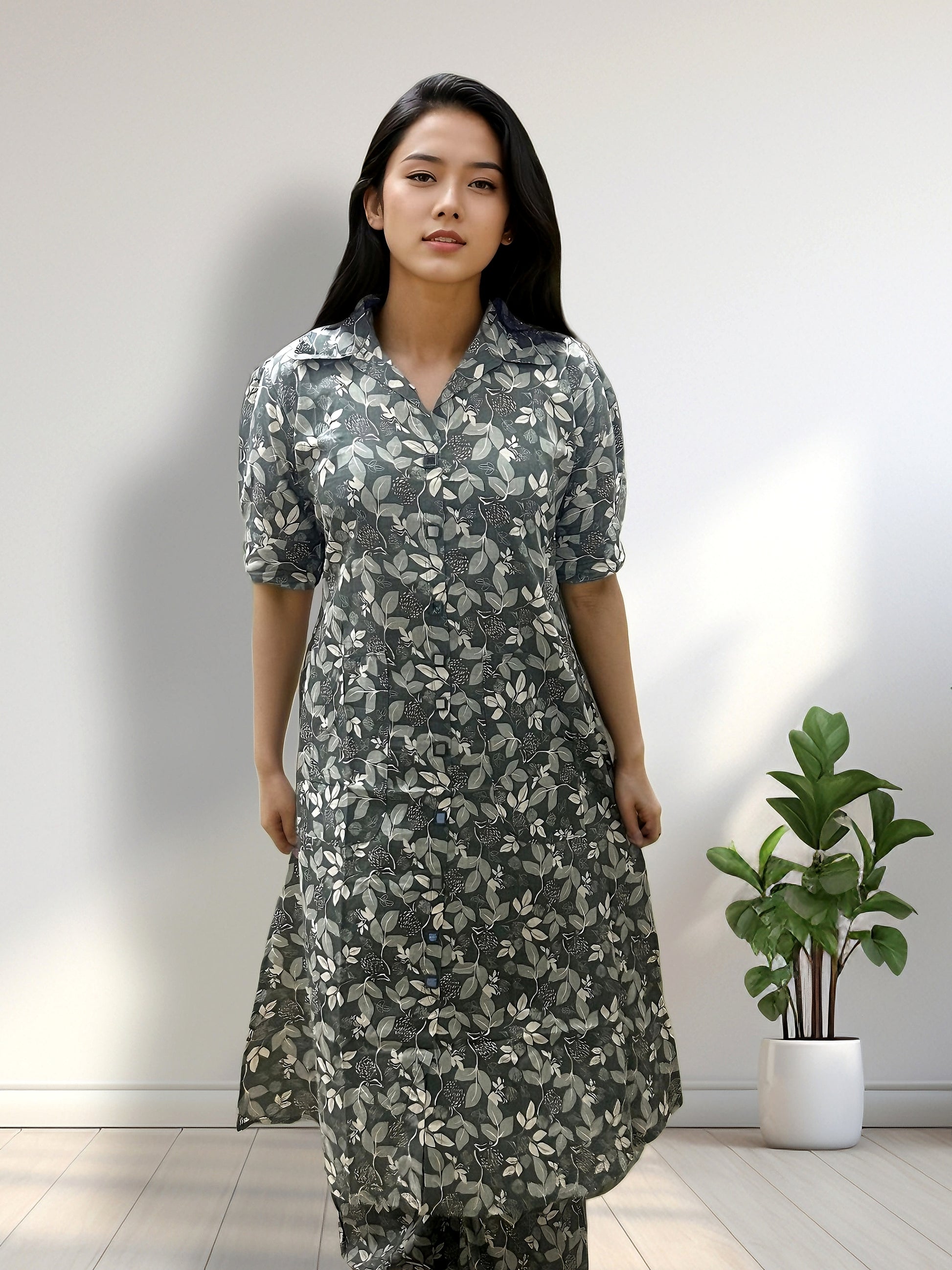 Light Pista floral printed kurti with plazo pair